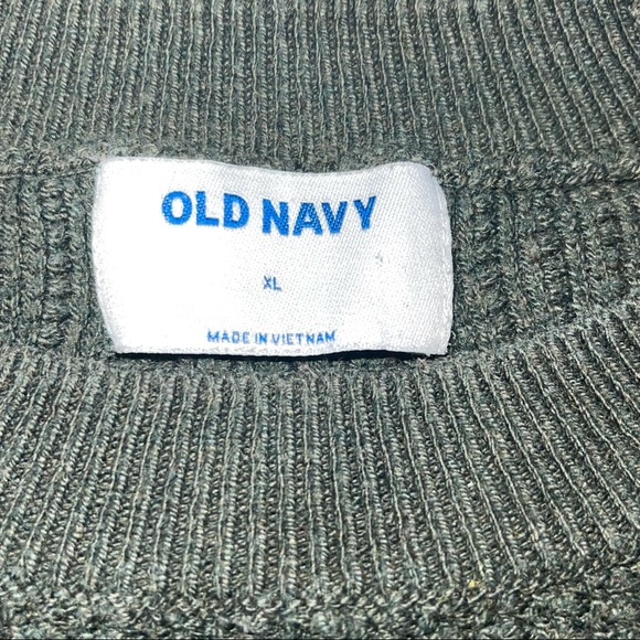 Old Navy High/Low Knit Round Neck Dark Green & Ivory Striped Pullover Sweater XL - Picture 4 of 5